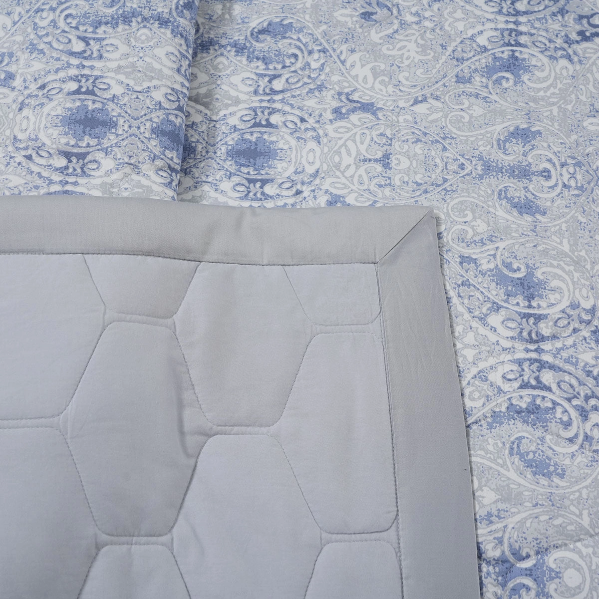 6PC Quilt/Quilted Bed Cover Set Blue PBS Refined Retro Baroque