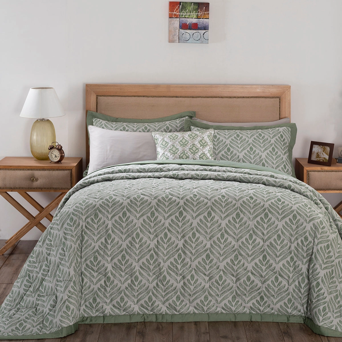 8PC Quilt/Quilted Bed Cover Set Global Atelier Petal Touch Green
