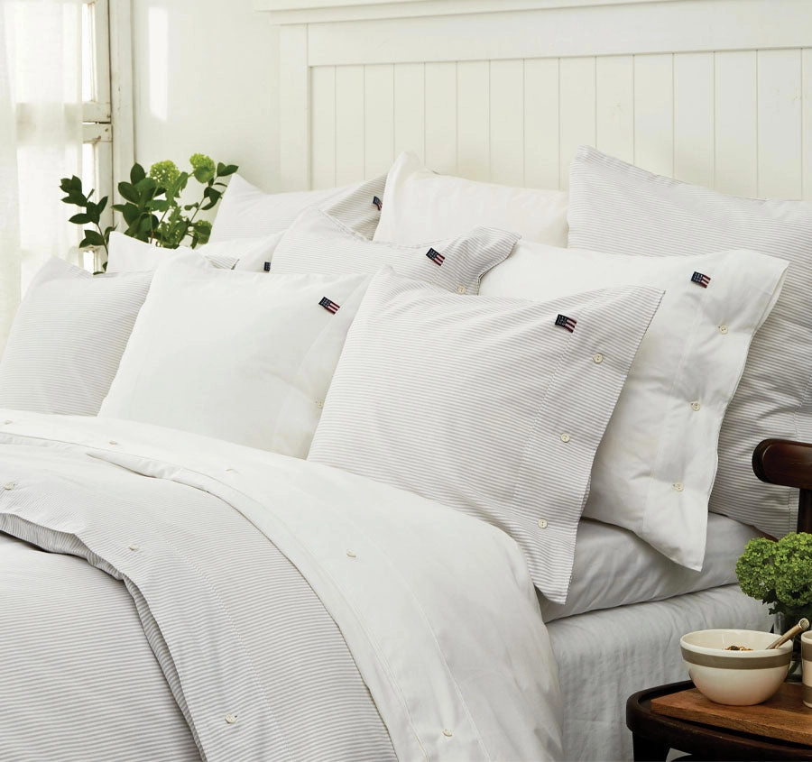 American Pin Point Oxford Quilt Cover Set Range Grey and White
