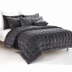 Augusta Faux Mink Quilt Set Charcoal by Alastair's Fine Linen