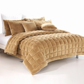 Augusta Faux Mink Quilt Set LATTE by Alastair's Fine Linen