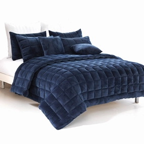 Augusta Faux Mink Quilt Set NAVY by Alastair's Fine Linen