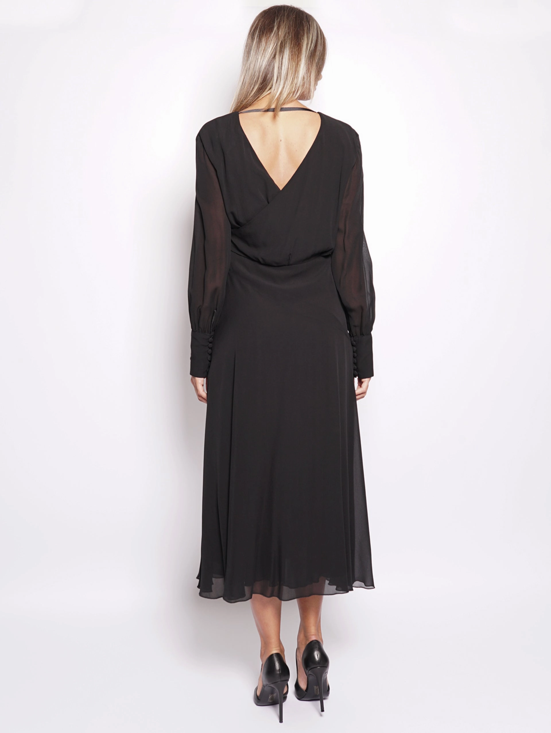 Black silk midi dress