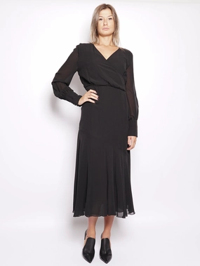 Black silk midi dress