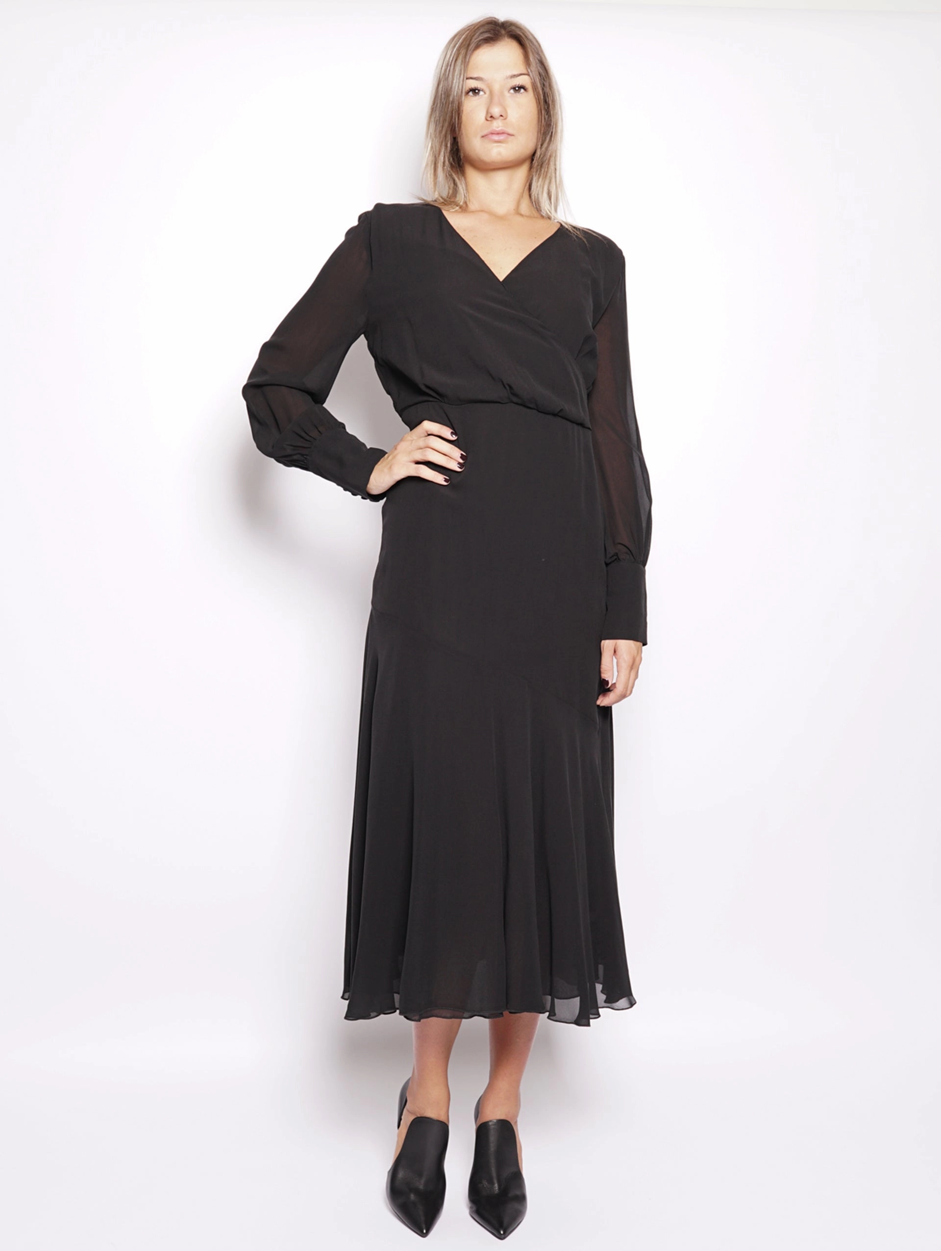 Black silk midi dress