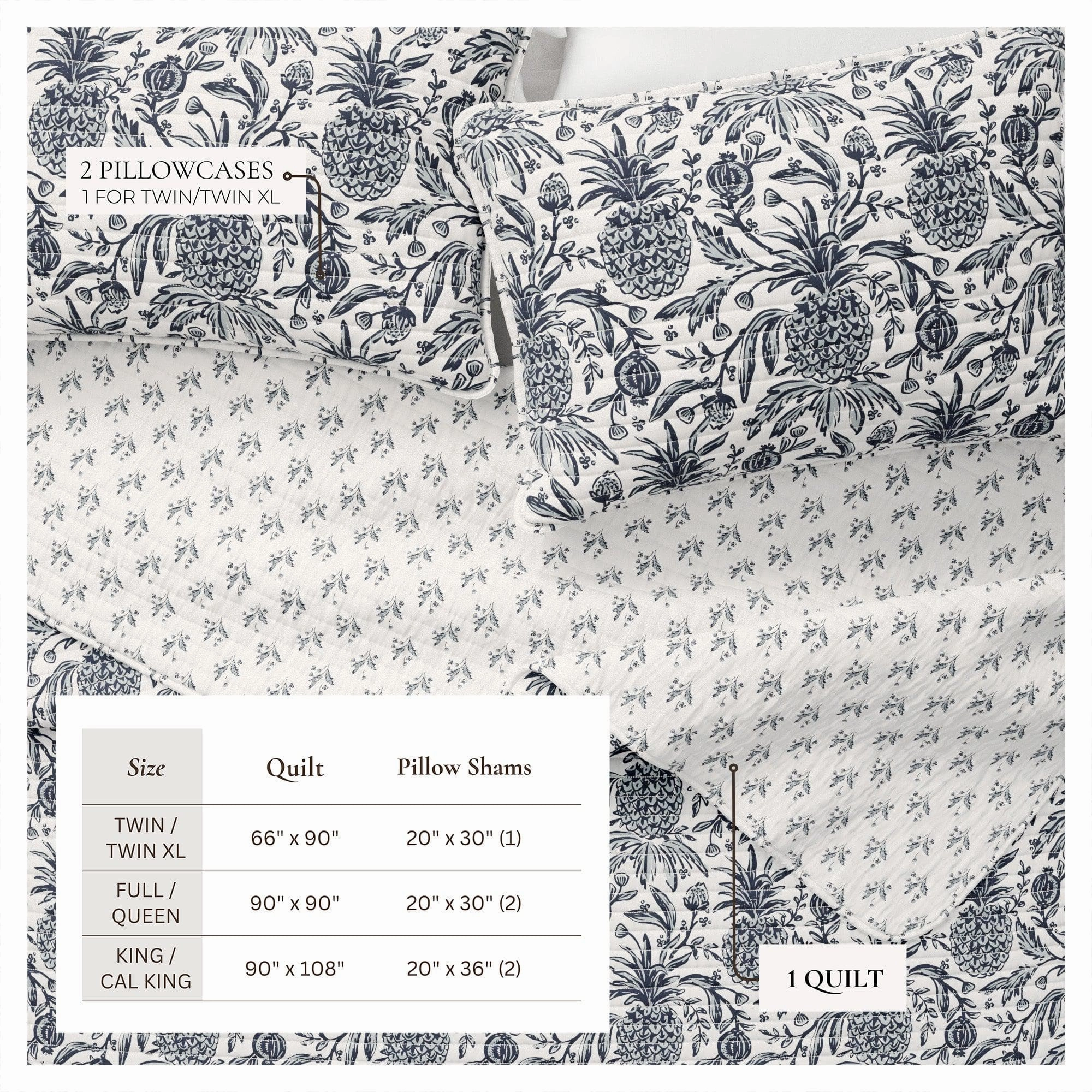 Coastal Printed Cotton Quilt Set - Bernice Collection