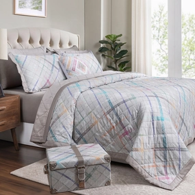 Eclectic Geo Rhombus Grey 8pcs Quilt/Quilted Bed Cover