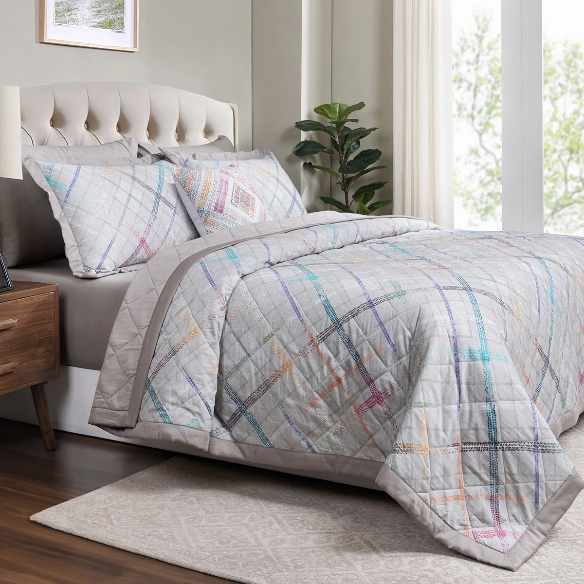Eclectic Geo Rhombus Grey 8pcs Quilt/Quilted Bed Cover