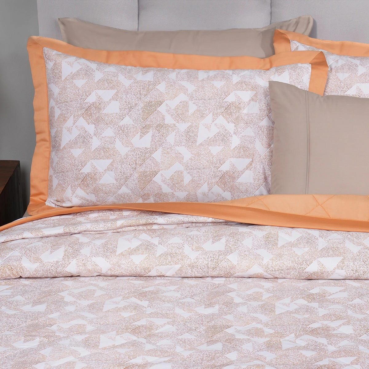 Eclectic Geo Triangle Quilt/Quilted Bed Cover Rust