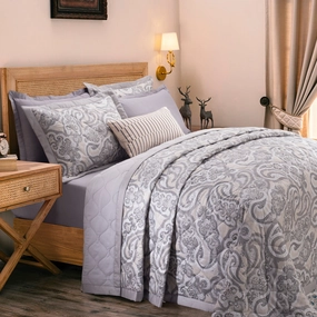 Exotic Heritage Modern Paisely Neutral 8PC Quilt/Quilted Bed Cover Set