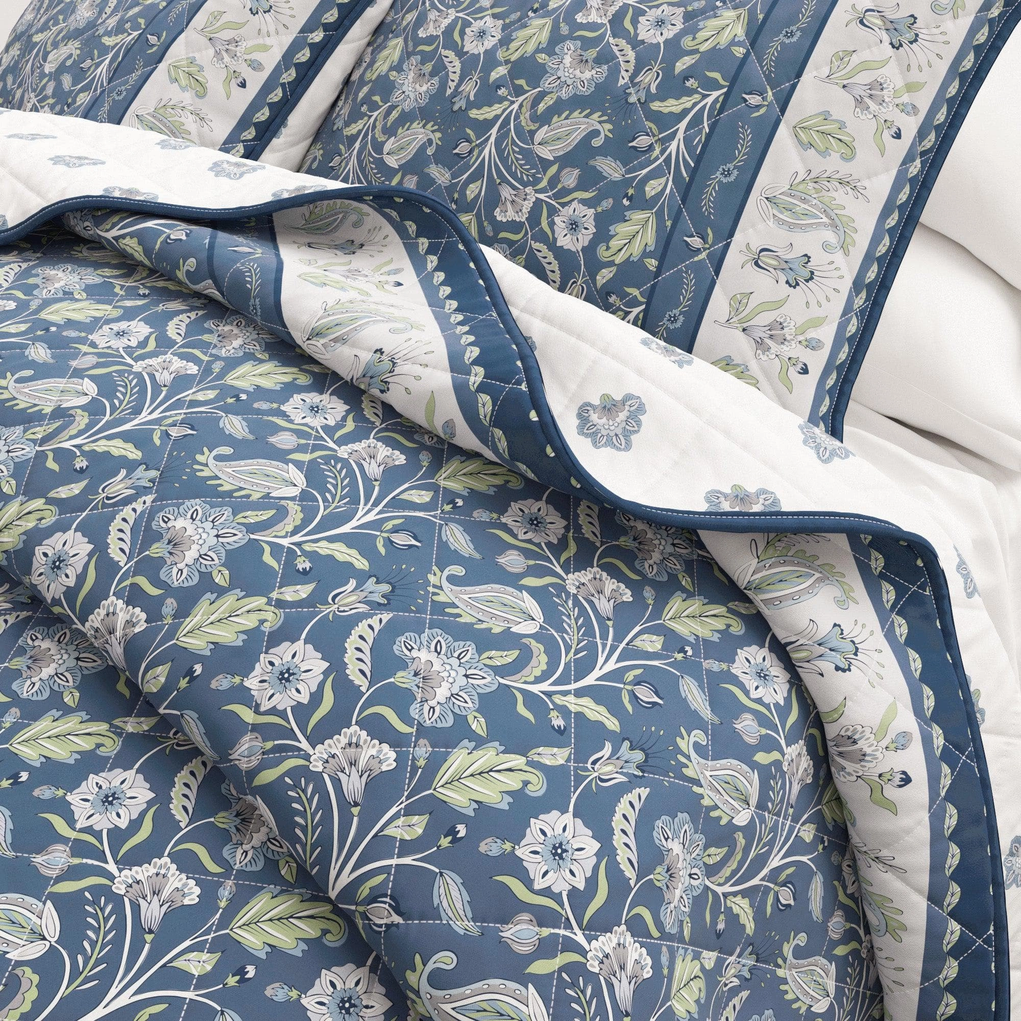 Floral Boho Printed Cotton Quilt Set - Indira Collection
