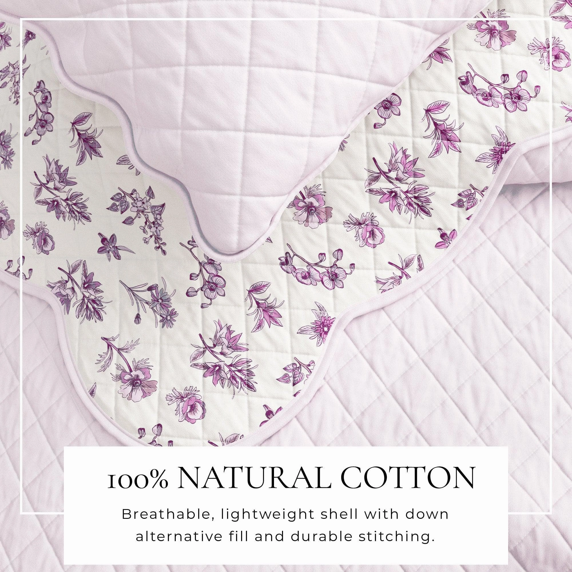 Floral Print & Scalloped Edge Cotton Quilt Set - Sandie Collection