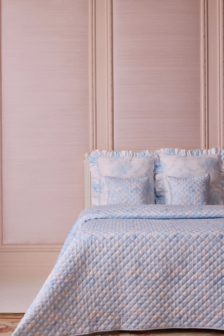 Floral Quilted Pillow - WHISPER BLUE