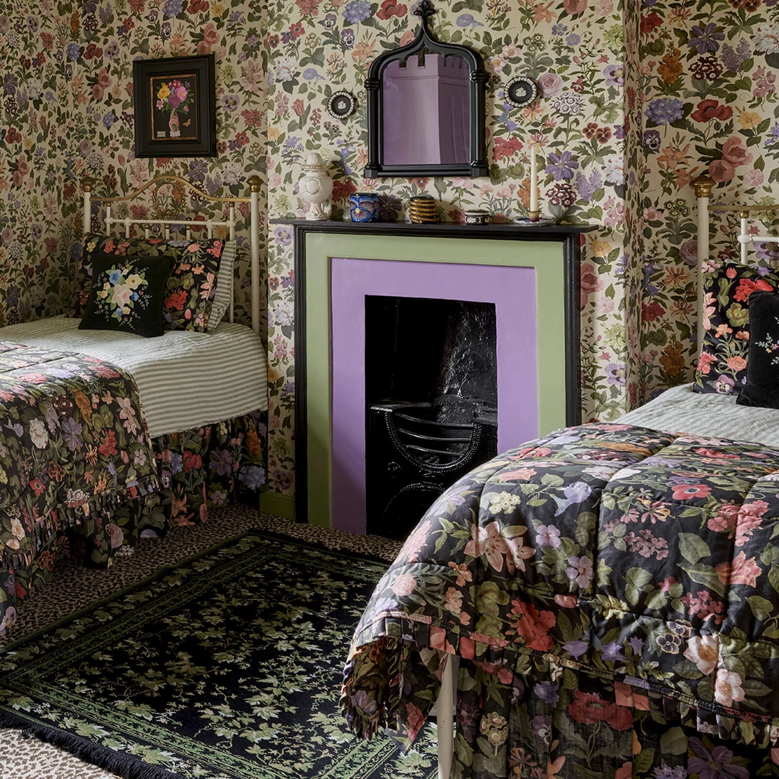 FLORALIA Cotton Sateen Quilt - Noir