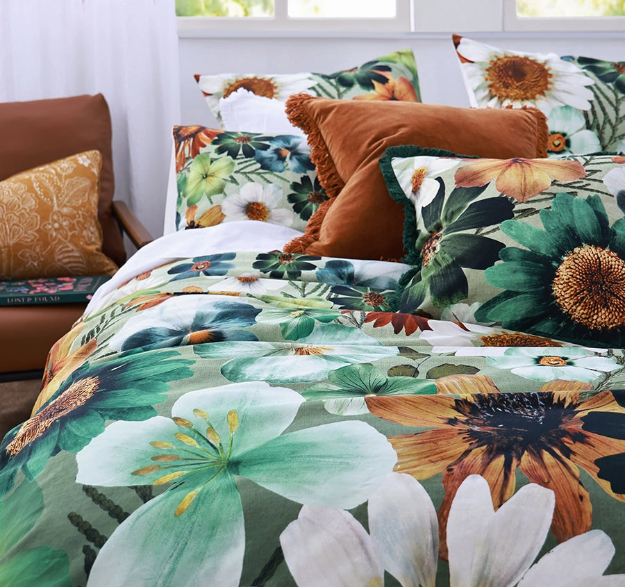 Flowerfield Quilt Cover Set Range Green