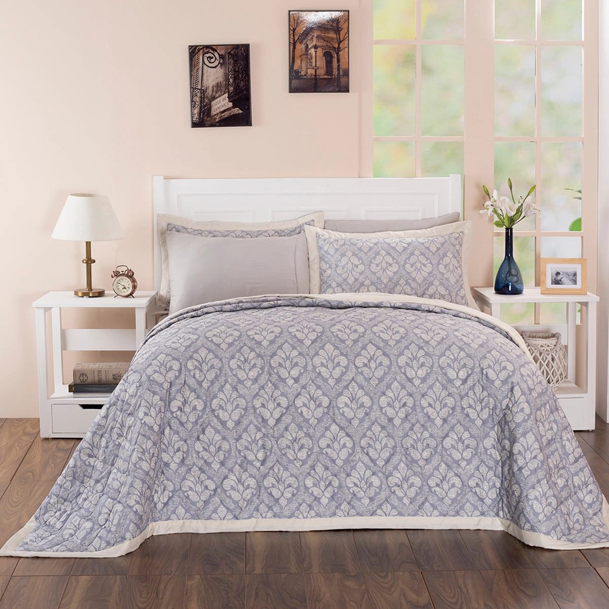 Folklore Transition Diamond Festivity Summer AC Quilt/Quilted Bed Cover/Comforter Blue
