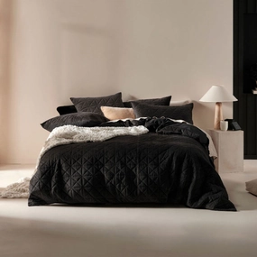 Heath Black Quilt Cover Set by Linen House