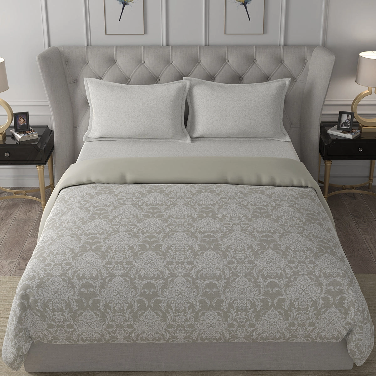 Hermosa Exotic Bouquet Damask Floral Neutral Quilt