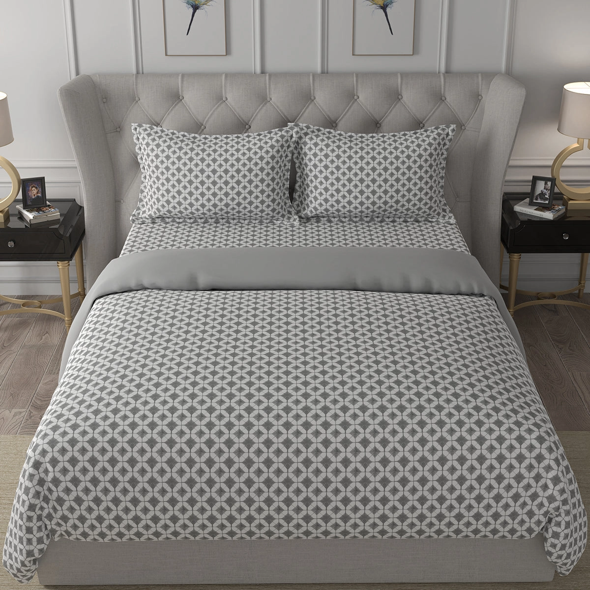 Hermosa Exotic Bouquet Elaine Grey 4 Pc Quilt/Quilted Bed Cover Set