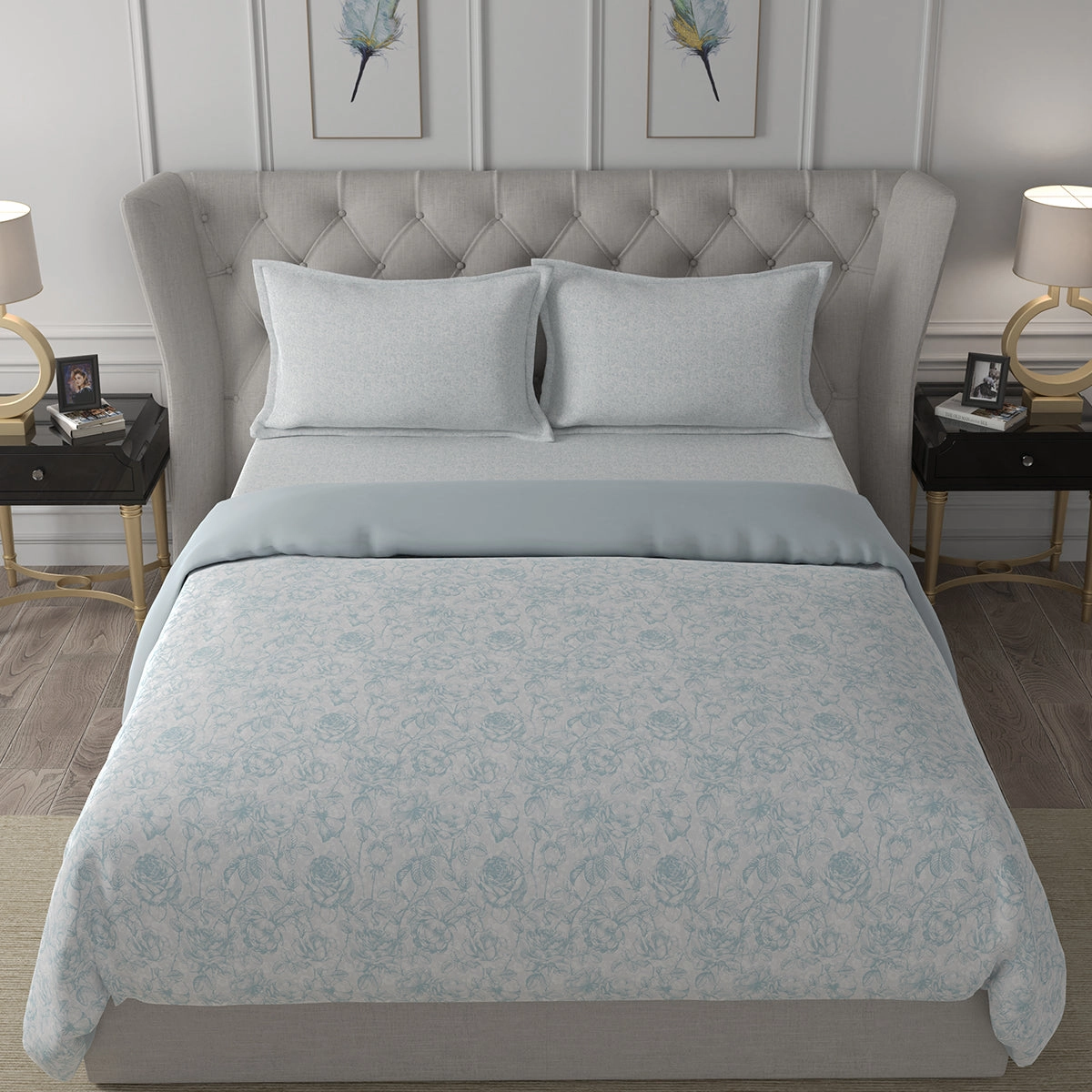 Hermosa Exotic Bouquet Wonderland Blue 4 Pc Quilt/Quilted Bed Cover Set