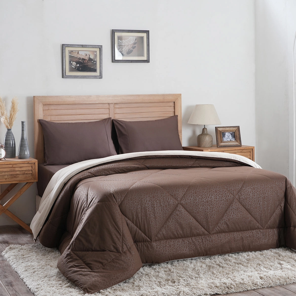 Hermosa Glister Pebble Brown 250GSM Reversible Winter Quilt
