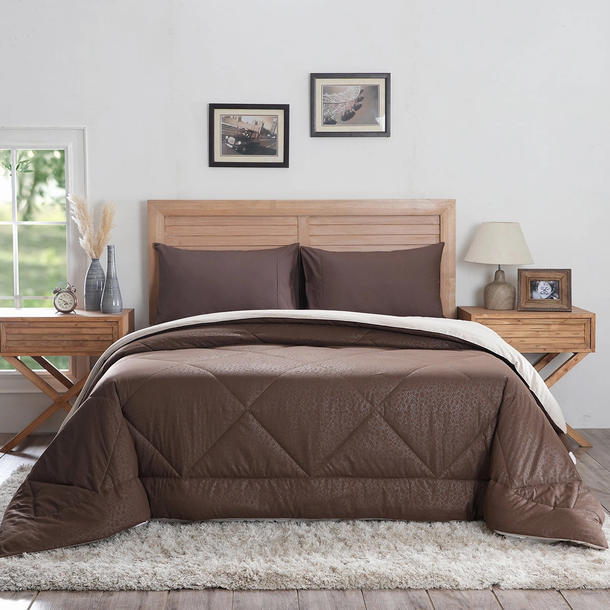 Hermosa Glister Pebble Brown 250GSM Reversible Winter Quilt