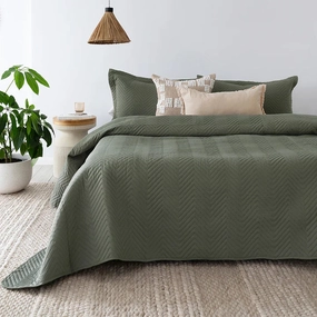 Herringbone Moss Coverlet Set By Bambury
