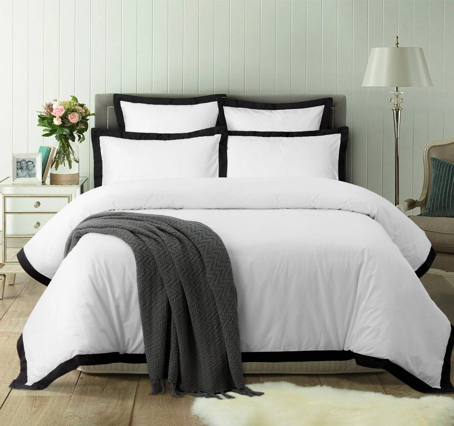 Hotel Deluxe Tailored Quilt Cover Set Range White and Black