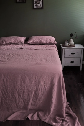 LINEN SHEET SET WITH PILLOWCASES - DUSKY ROSE