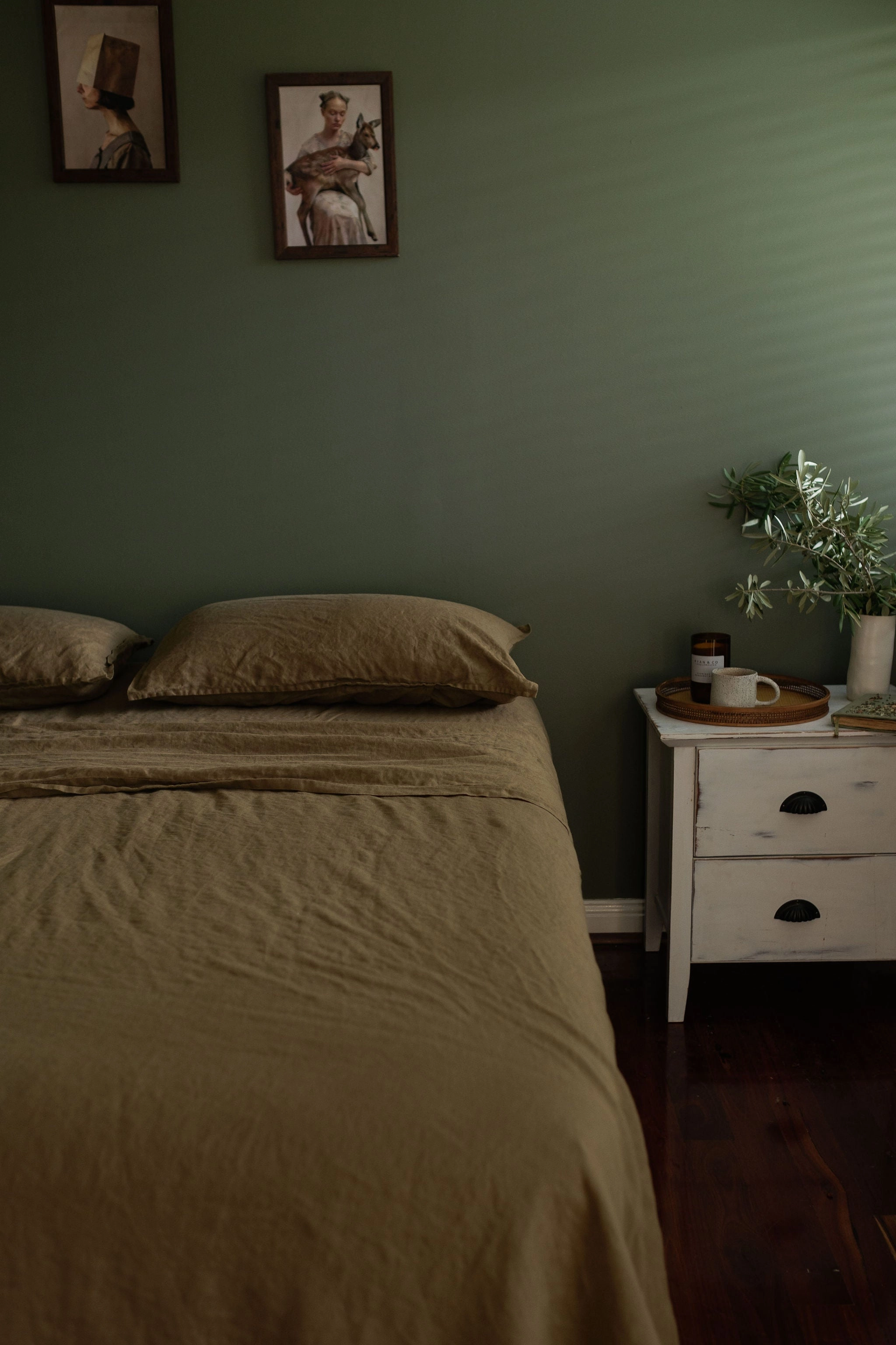 LINEN SHEET SET WITH PILLOWCASES - OLIVE