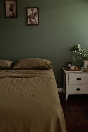 LINEN SHEET SET WITH PILLOWCASES - OLIVE