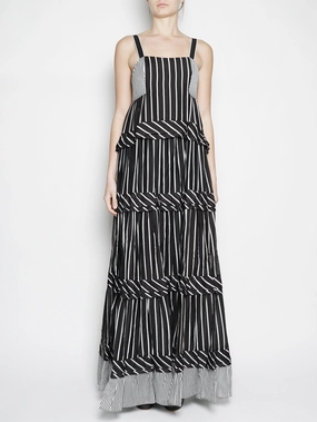 Long White / Black Striped Dress