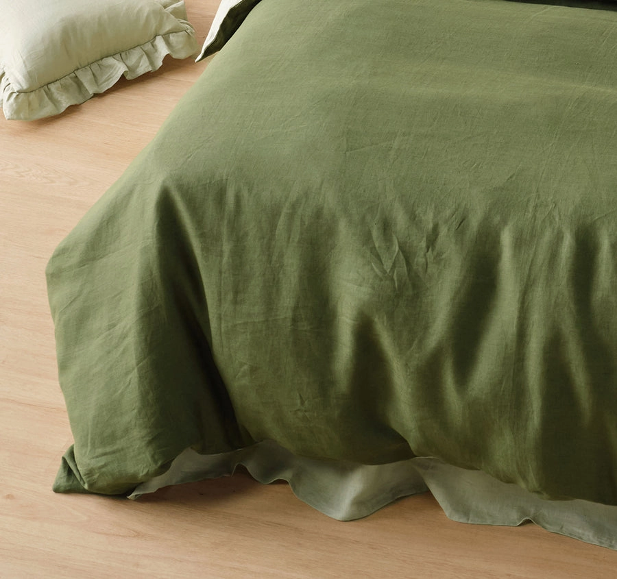 Nimes Duet Quilt Cover Set Range Moss and Wasabi