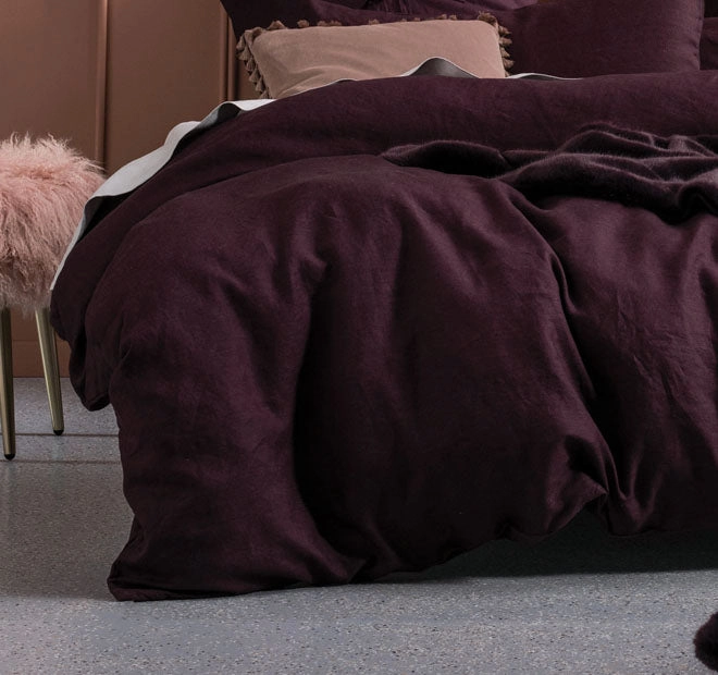 Nimes Linen Quilt Cover Set Range Wine