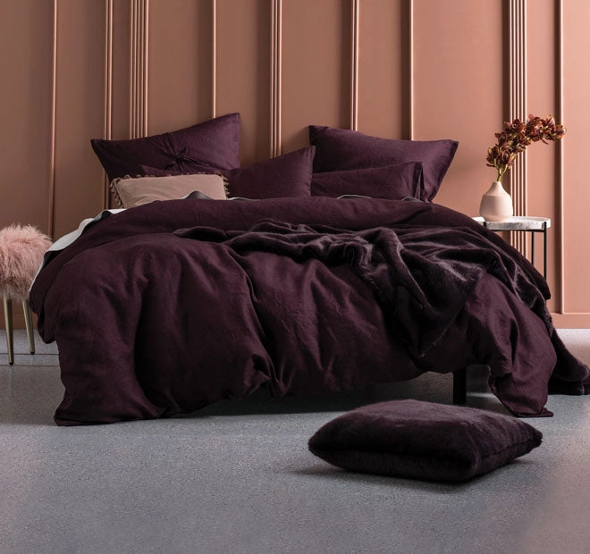 Nimes Linen Quilt Cover Set Range Wine