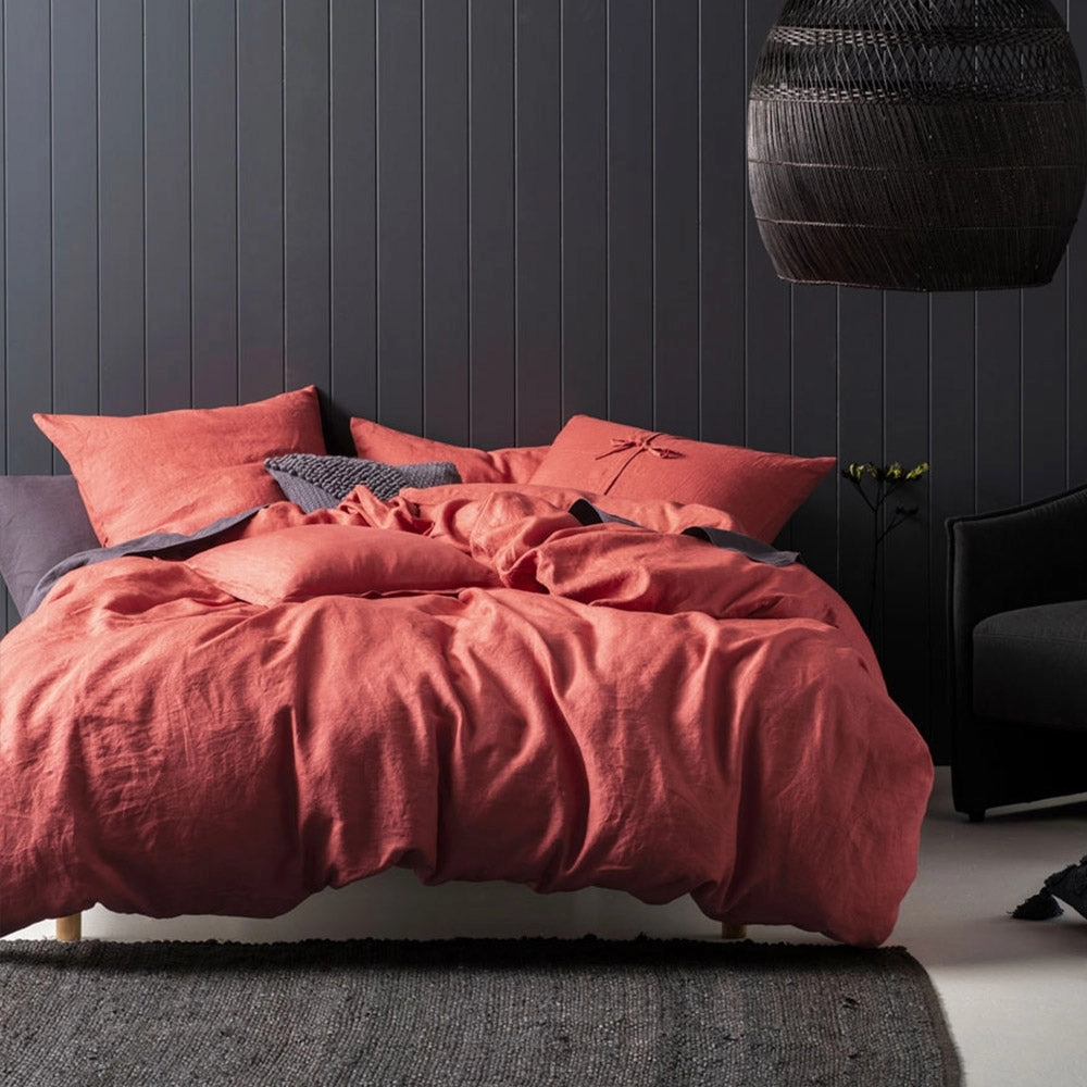 Nimes Sangria Linen Quilt Cover Set by Linen House