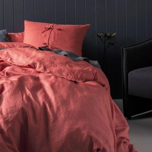 Nimes Sangria Linen Quilt Cover Set by Linen House