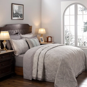 Nostalgic Attire Classic Cambric Grey 8PC Quilt/Quilted Bed Cover Set