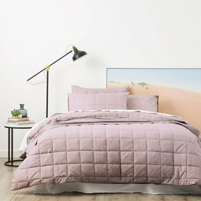 Park Avenue Paradis PLUM Washed Chambray QUILTED Quilt Cover Set