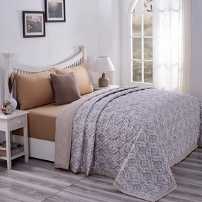 PBS Nomad Scuplt Harold 6PC Quilt/Quilted Bed Cover Set Neutral