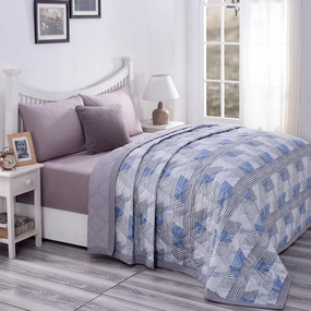 PBS Nomad Scuplt Maximus 6PC Quilt/Quilted Bed Cover Set Blue