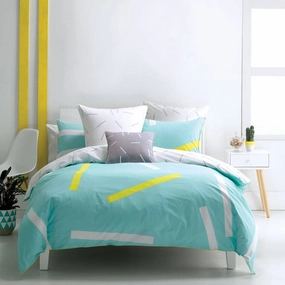 Pillar Aqua Quilt Cover Set by DECO Linen House
