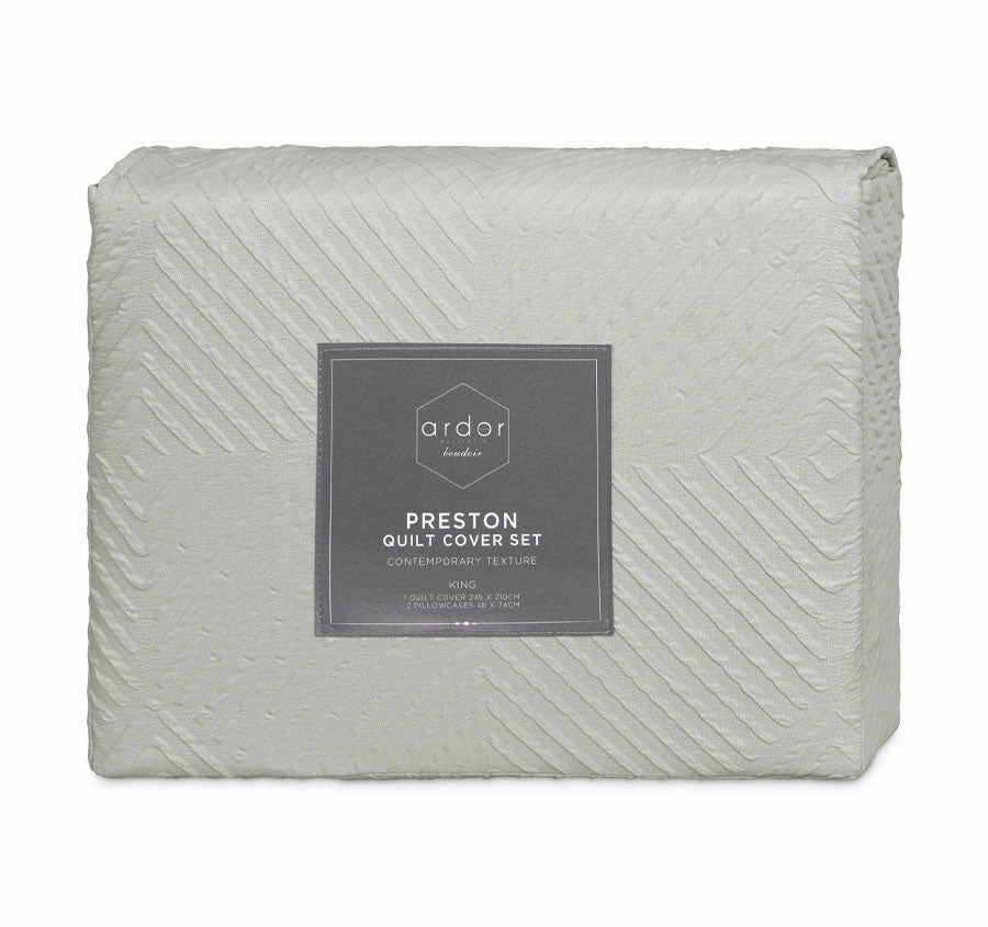 Preston Quilt Cover Set Range Pale Green