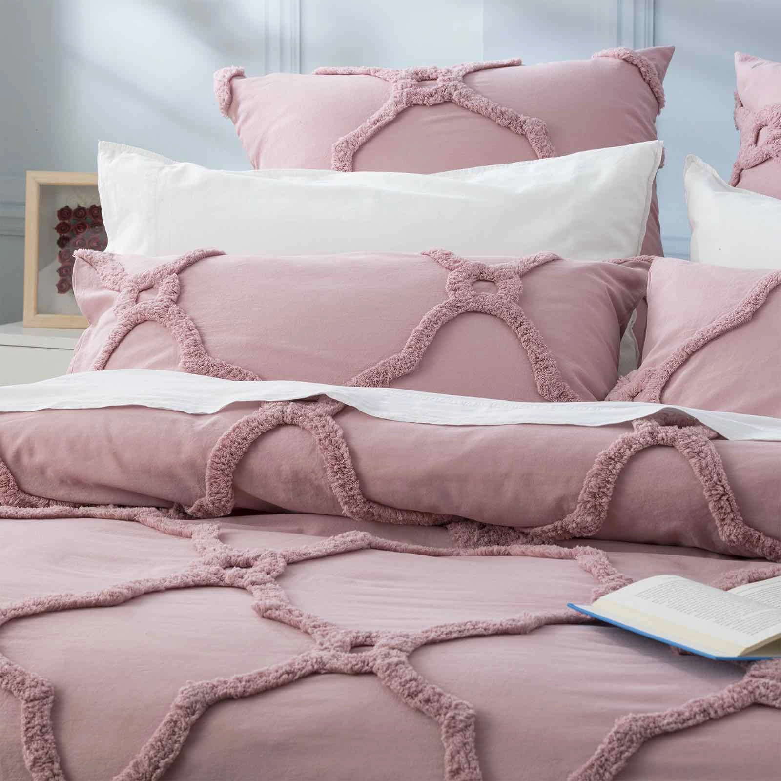 Renee Taylor Moroccan 100% Cotton Chenille Vintage washed Tufted Quilt cover set Blush