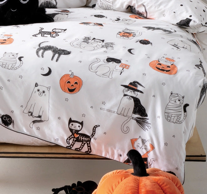 Scaredy Cat Quilt Cover Set Range White