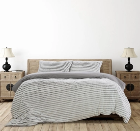 Striped Faux Fur Quilt Cover Set Range Grey