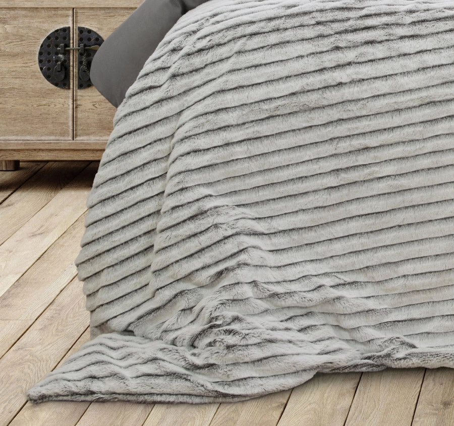 Striped Faux Fur Quilt Cover Set Range Grey