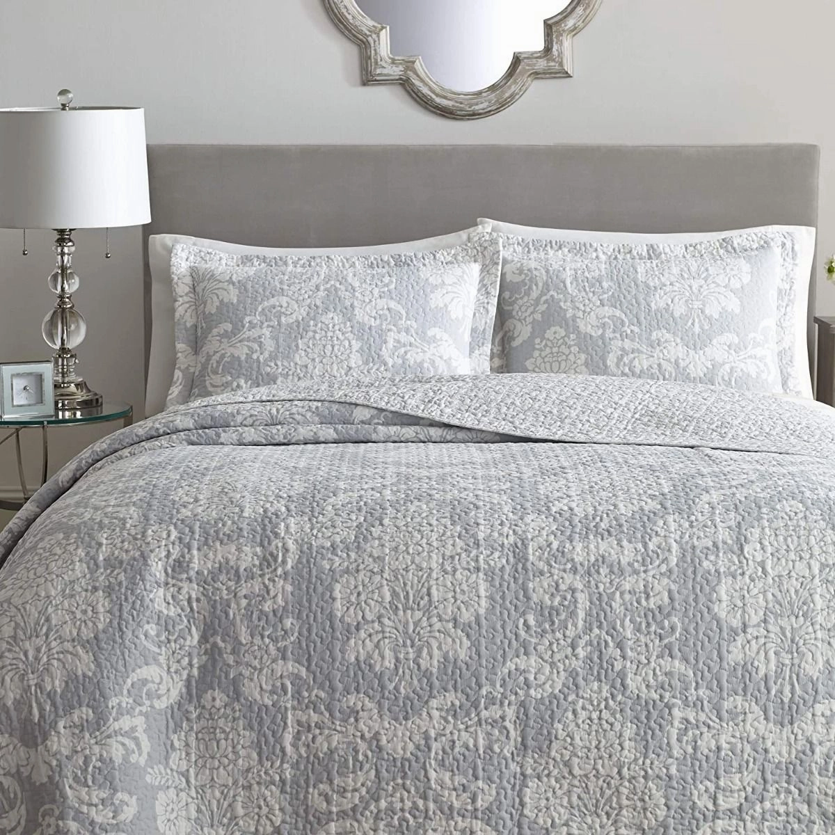 Venetia Grey Cotton Coverlet Set by Laura Ashley
