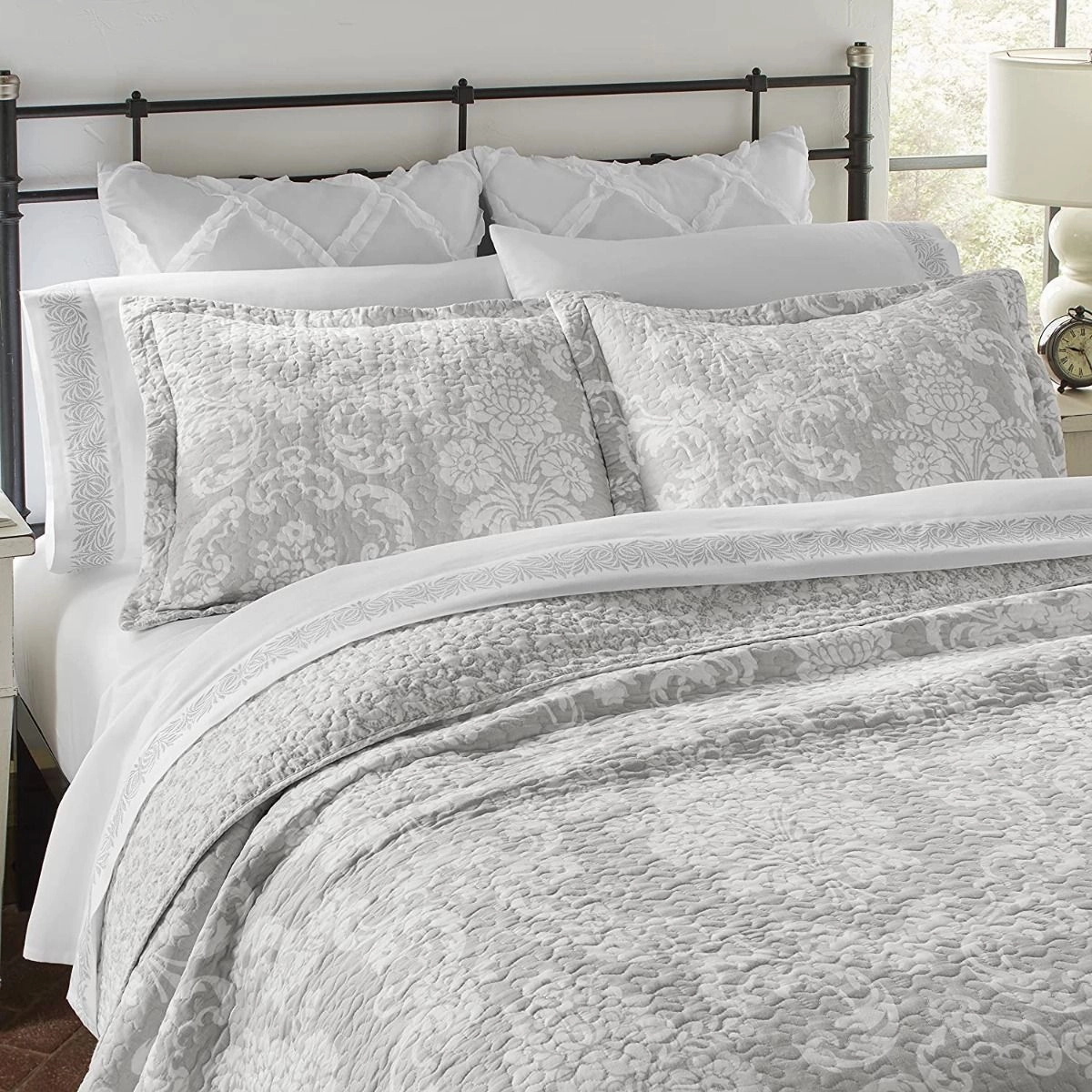 Venetia Grey Cotton Coverlet Set by Laura Ashley