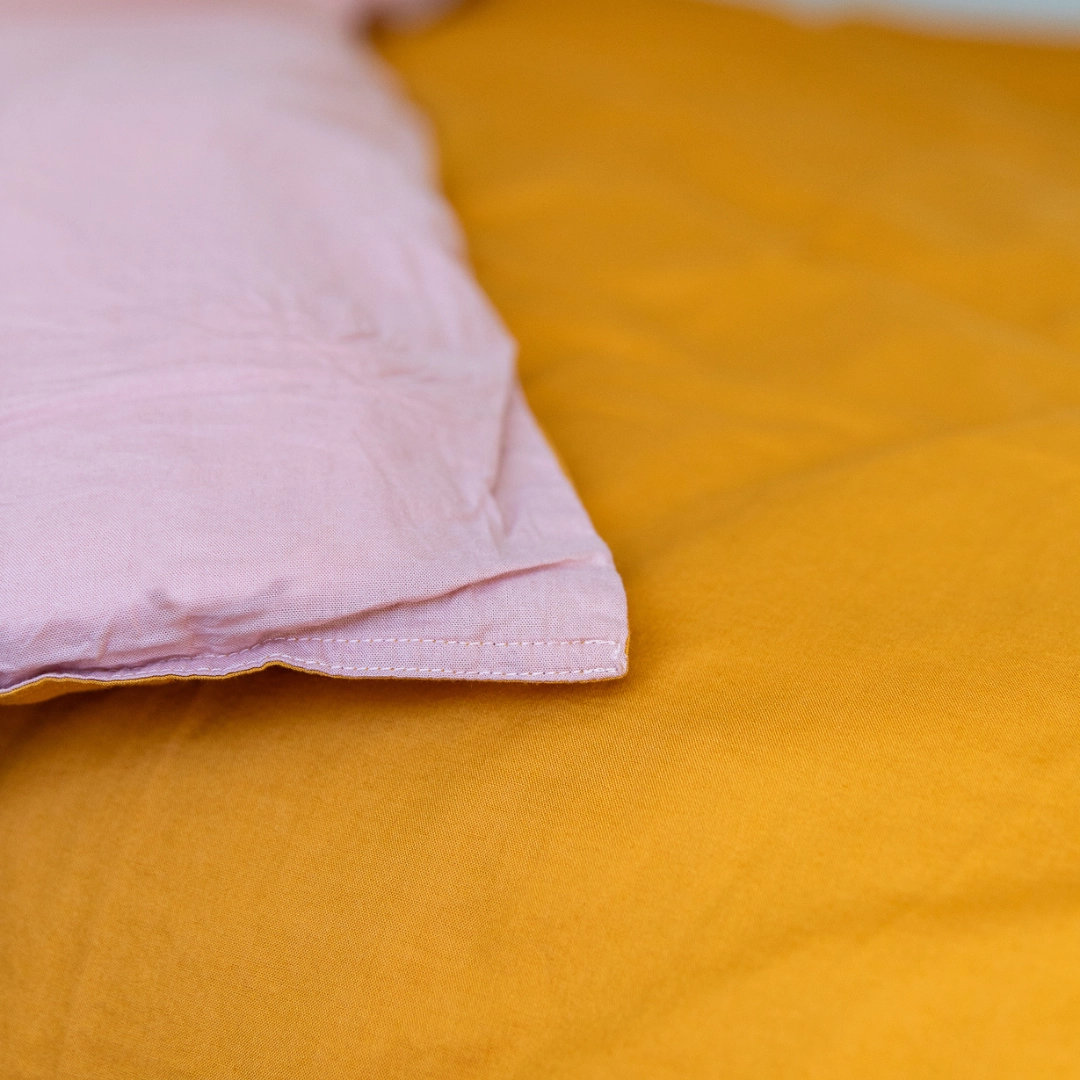 Vintage Cotton Reversible Quilt Cover Set - Mustard & Dusty Pink